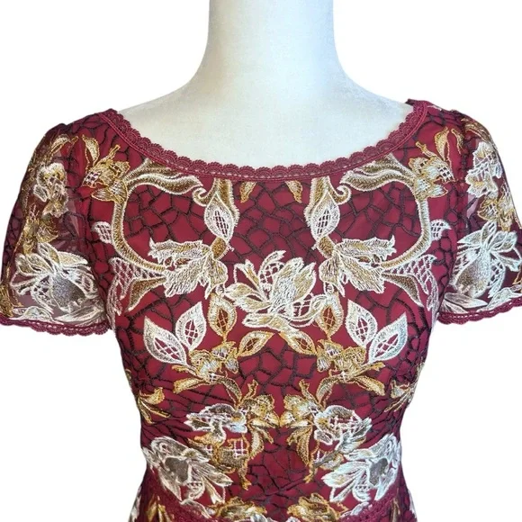 MARCHESA NOTTE Embroidered Guipure Tea Dress 4 Floral Metallic Party Evening - Picture 9 of 16